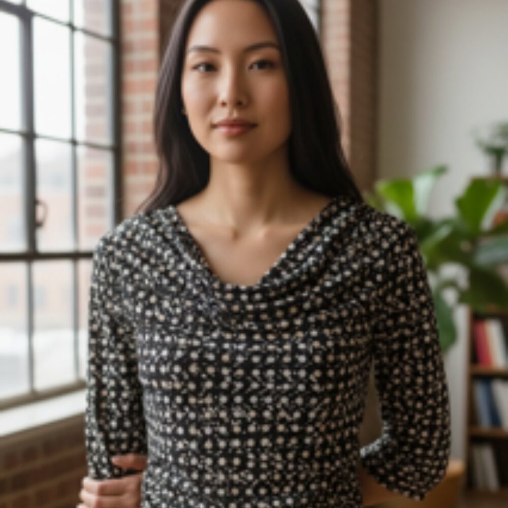 Cable& Gauge black patterned drape neck top